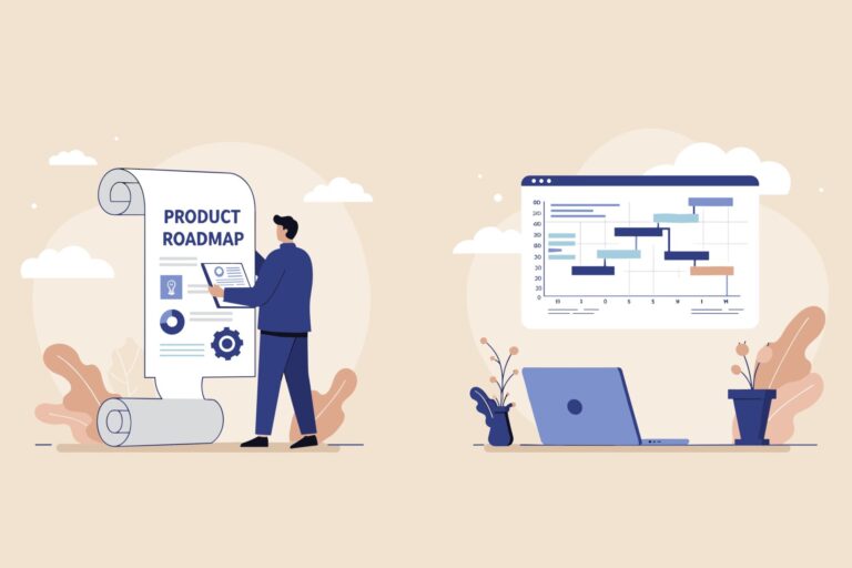 【POS連携徹底解説】ECサイト運営者が知るべき在庫・顧客管理の最適解 6 製品やサービスのロードマップを示すビジネス風イラスト(ガントチャート形式)