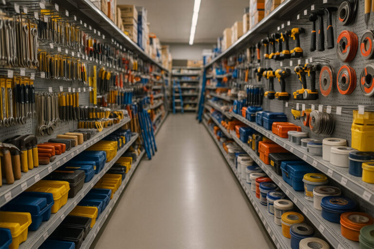 工具リユース店のPOS導入ガイド|在庫管理・単品管理・粗利分析を効率化 1 工具リユース店の店内に並ぶ工具棚の様子